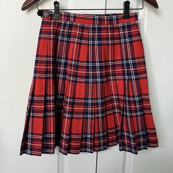 Vintage Highland Queen Kilt Skirt Red Tartan Wool Blend Short Mini - Picture 4 of 9